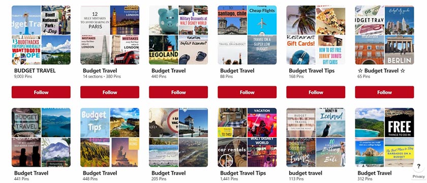 Budget Travel Pinterest Boards