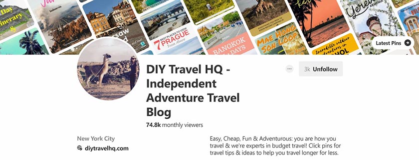 DIY Travel HQ Pinterest Profile 2