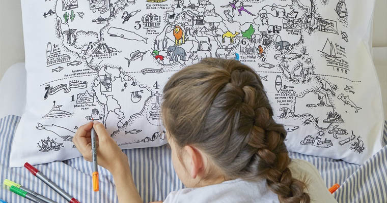Doodle World Coloring Map Pillowcase