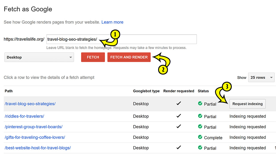 Fetch and Render Google Search Console
