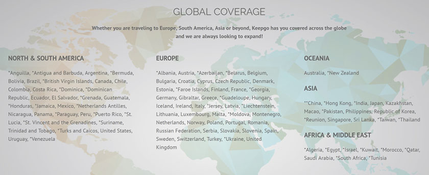 Keepgo Worldwide Coverage Map