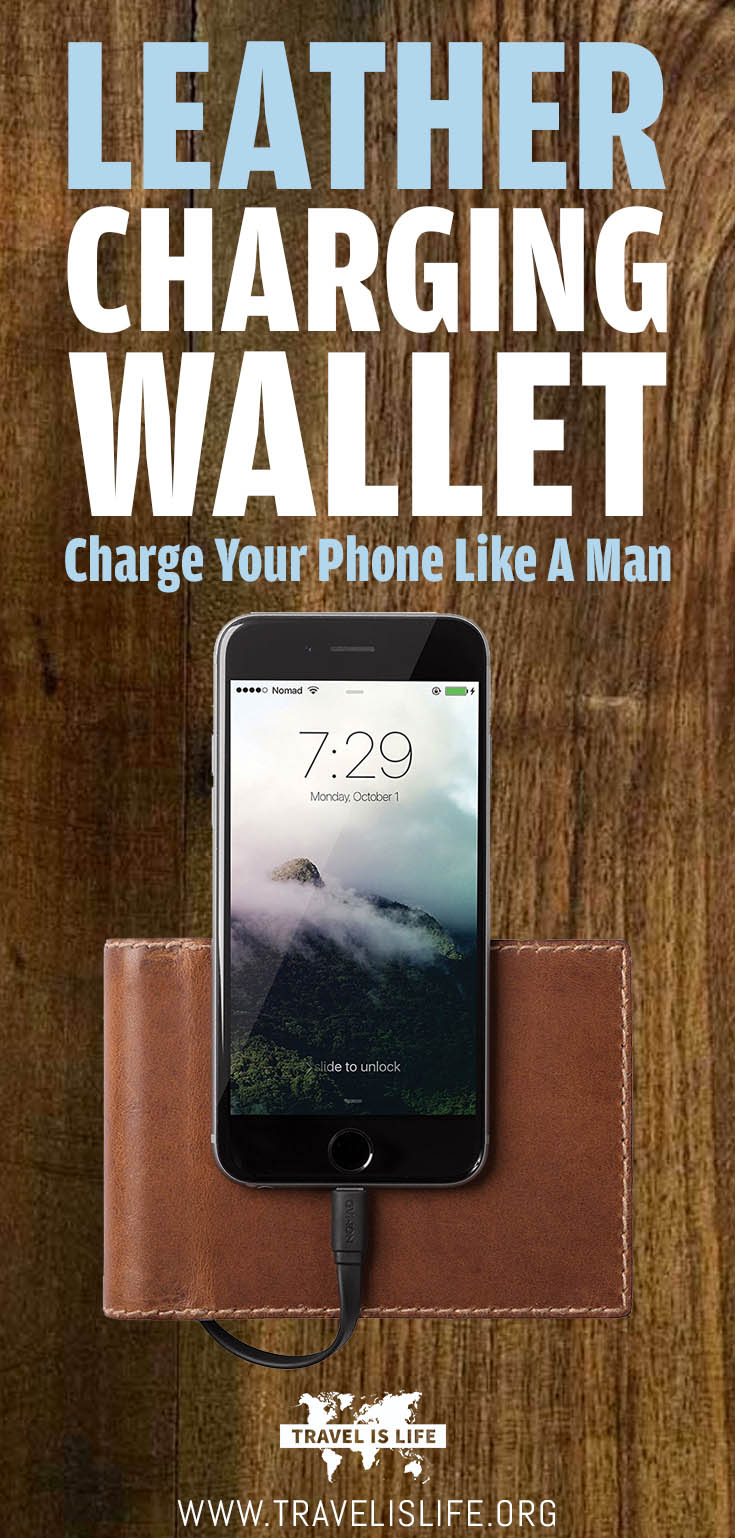 Leather Charging Wallet with Built-In Battery Pack