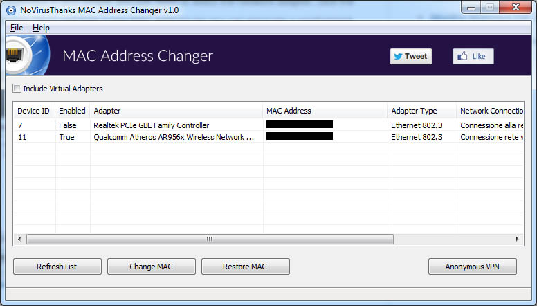 Download MAC Address Changer by NoThanksVirus.org